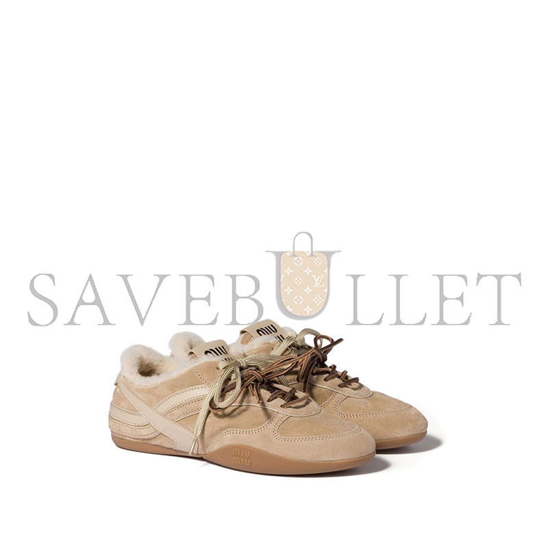 MIU MIU GYMNASIUM SUEDE AND SHEARLING SNEAKERS 5E428E